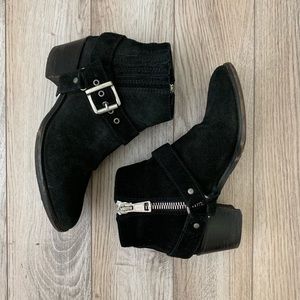 All Saints black suede Cuban heel buckle boots